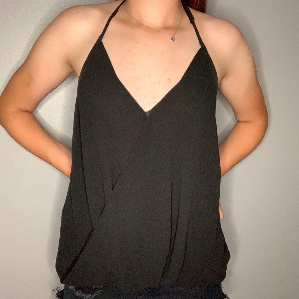 Black open back tank top